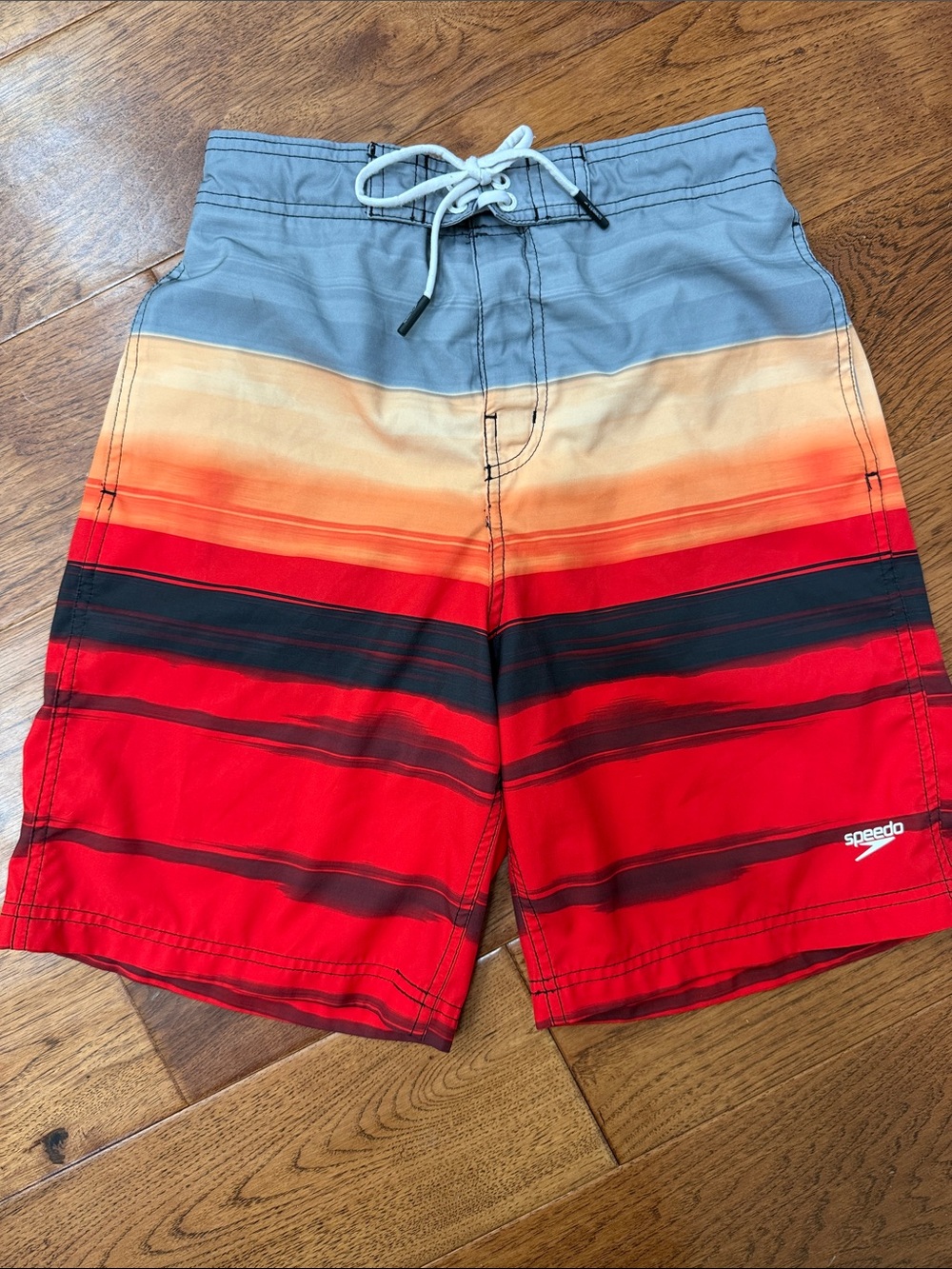 Speedo Blue, Red and Tan Gradient Stripe Swim Trunks